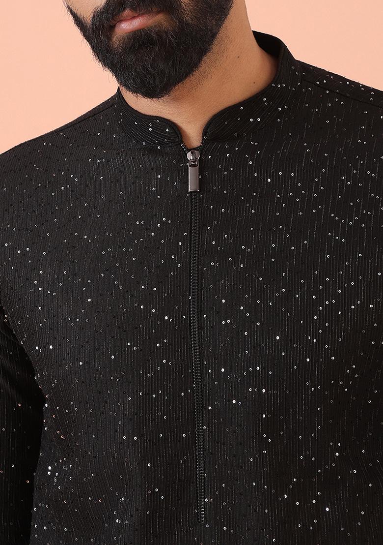 Black Embellished Blend Kurta - Indya