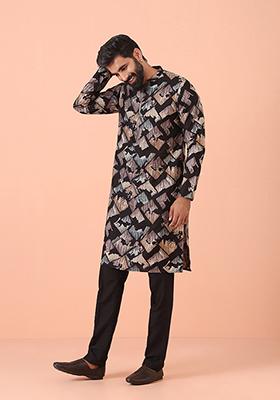 Black Printed Blend Kurta