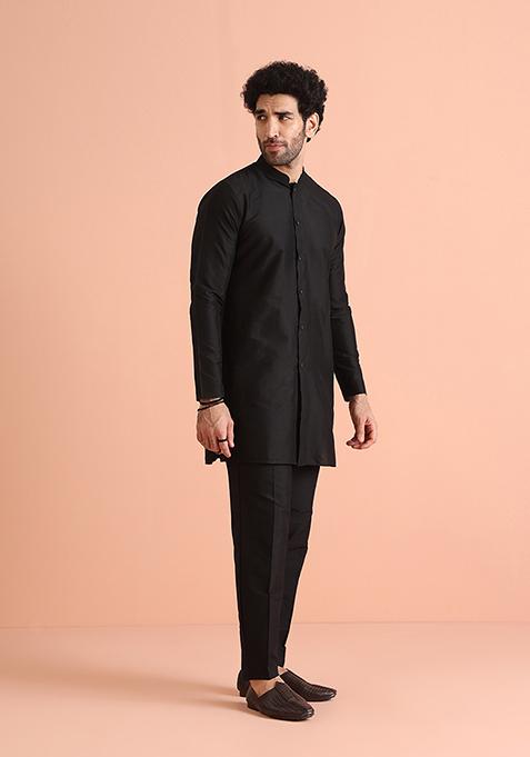 Black Solid Blend Kurta