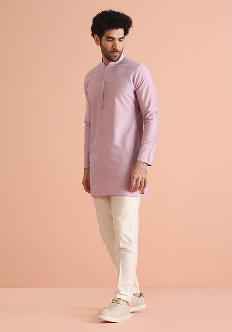 Pink Solid Blend Kurta