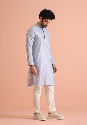 Blue Woven Design Blend Kurta