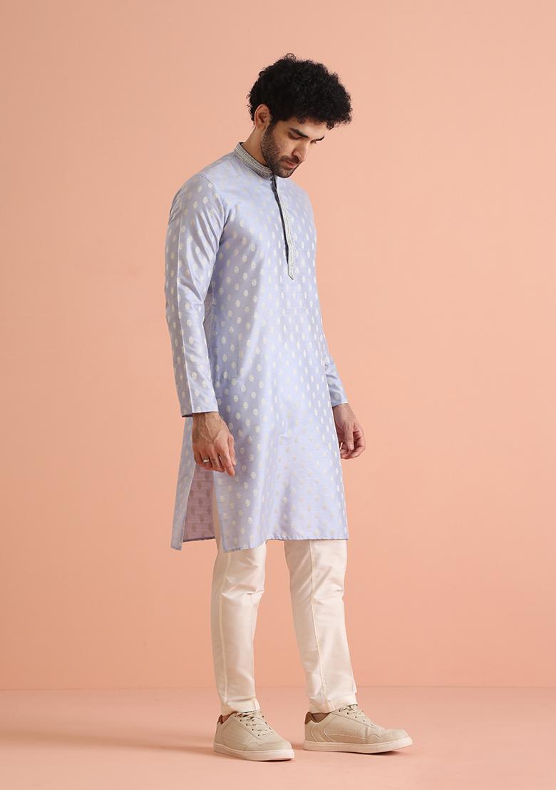Blue Woven Design Blend Kurta