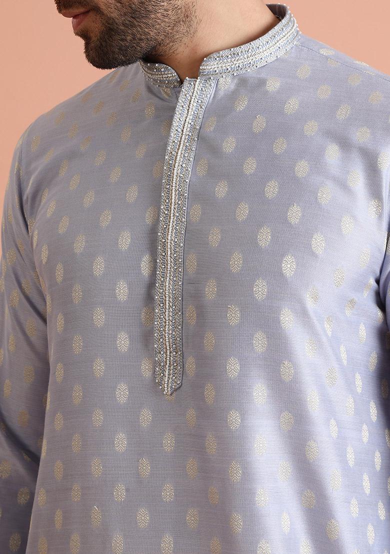 Blue Woven Design Blend Kurta