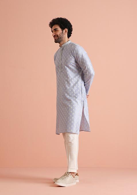 Blue Woven Design Blend Kurta