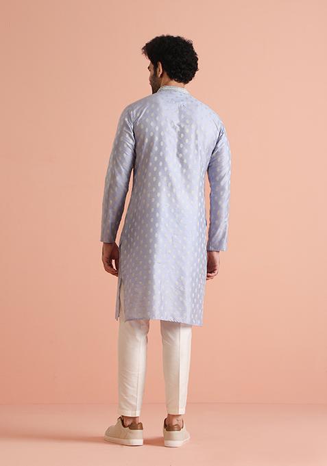 Blue Woven Design Blend Kurta
