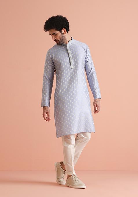 Blue Woven Design Blend Kurta