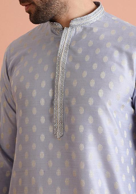 Blue Woven Design Blend Kurta