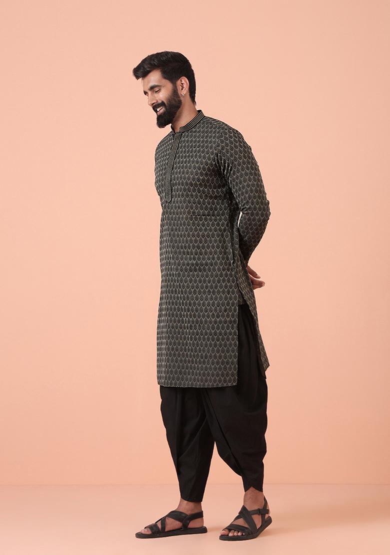 Black Woven Design Blend Kurta