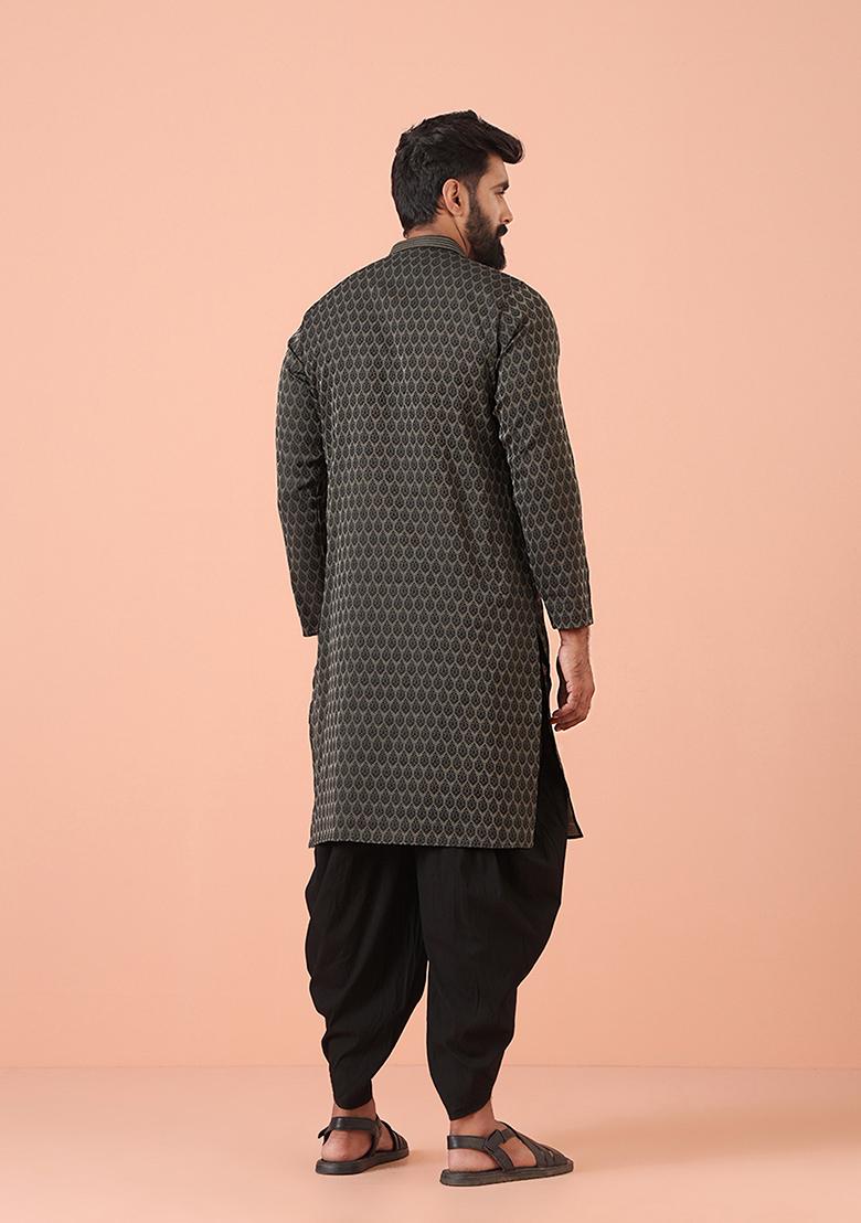 Black Woven Design Blend Kurta
