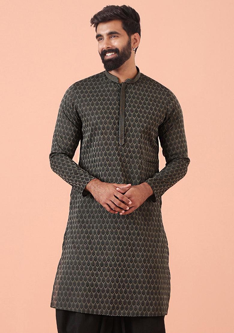 Black Woven Design Blend Kurta