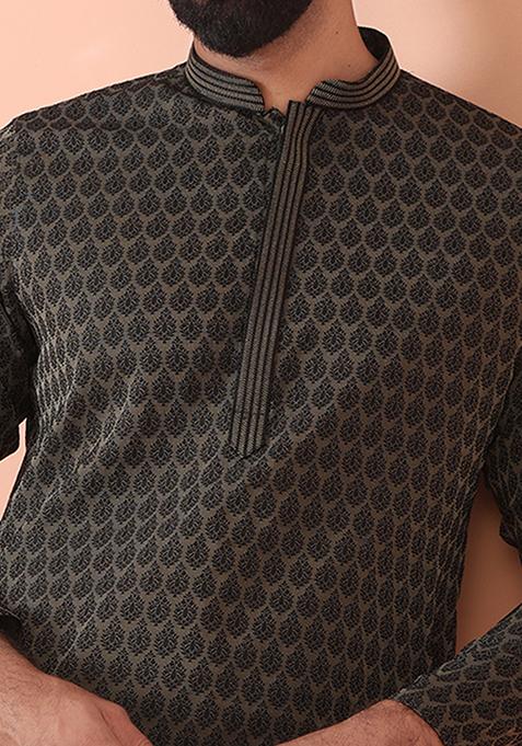 Black Woven Design Blend Kurta