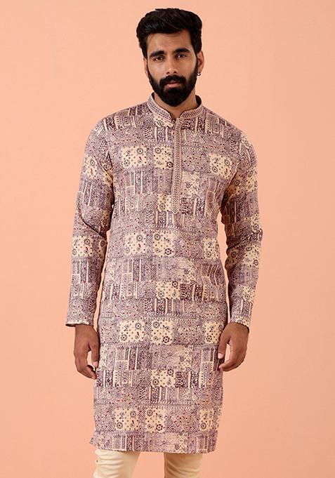 Magenta Printed Blend Kurta