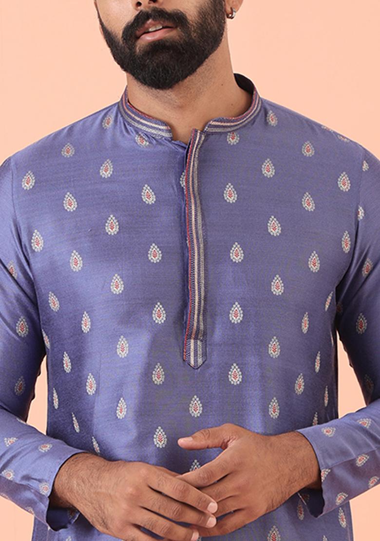 Blue Woven Design Blend Kurta