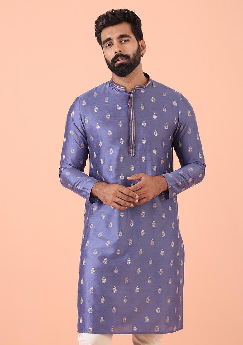 Blue Woven Design Blend Kurta