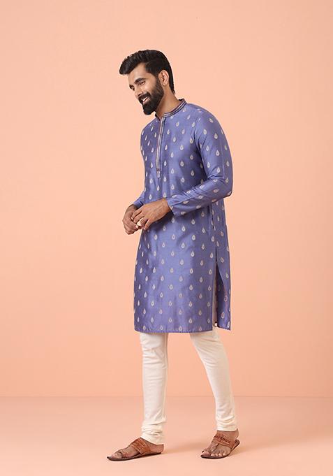 Blue Woven Design Blend Kurta