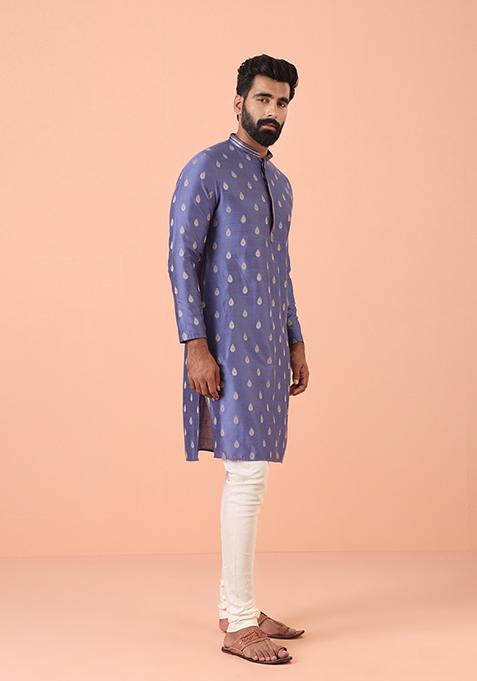 Blue Woven Design Blend Kurta