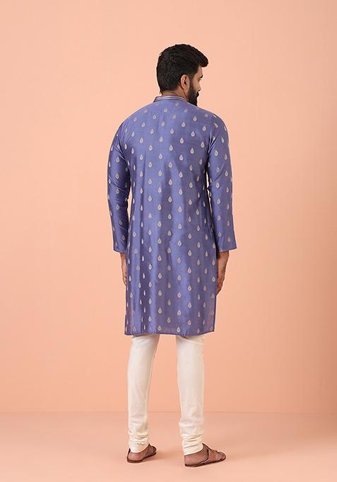 Blue Woven Design Blend Kurta