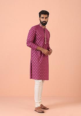Pink Printed Cotton Kurta