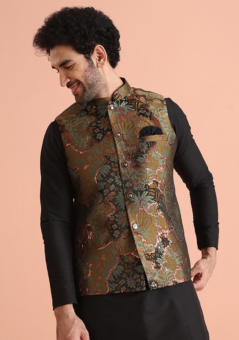 Green Jacquard Silk Blend Jacket