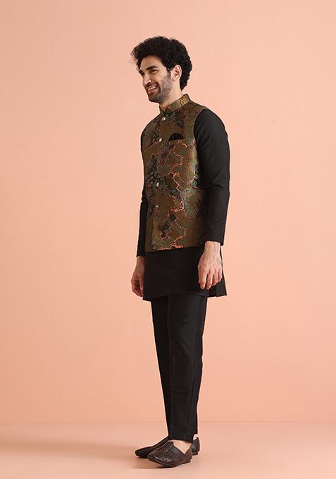 Green Jacquard Silk Blend Jacket