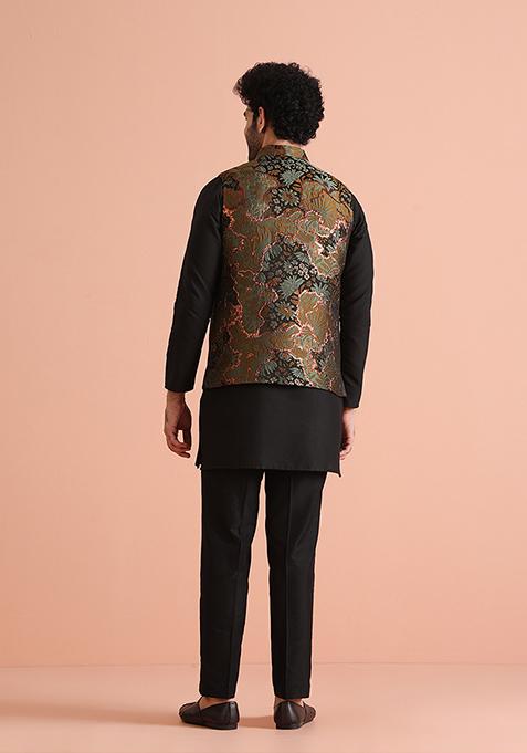 Green Jacquard Silk Blend Jacket
