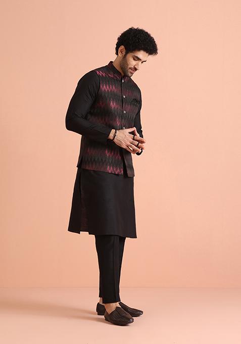 Black Jacquard Silk Blend Jacket