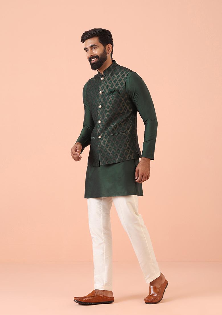Green Ethnic Motifs Silk Blend Jacket