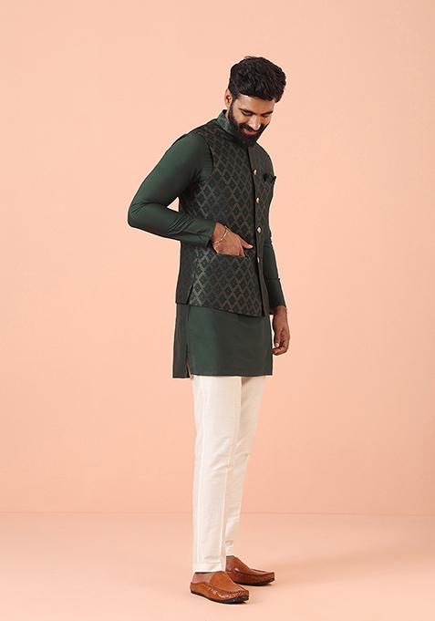 Green Ethnic Motifs Silk Blend Jacket