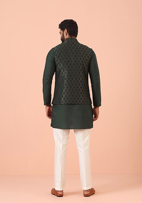 Green Ethnic Motifs Silk Blend Jacket