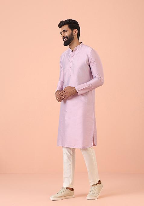 Pink Solid Blend Kurta