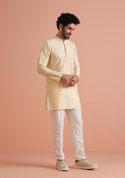 Cream Solid Blend Kurta
