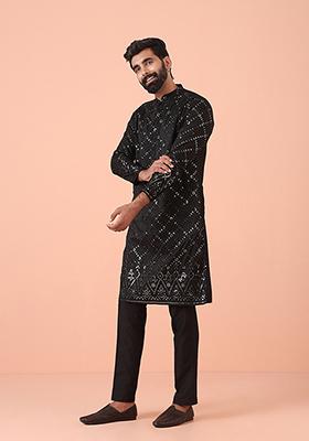 Black Embellished Blend Kurta