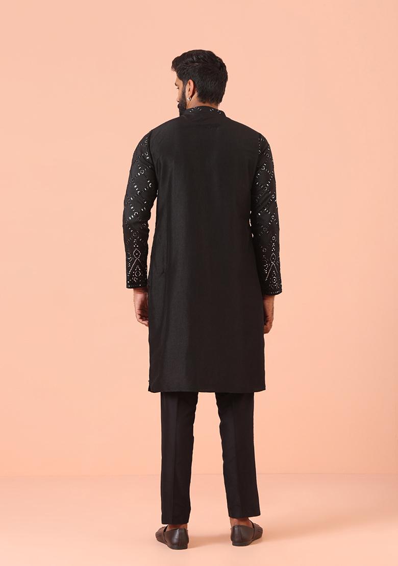 Black Embellished Blend Kurta - Indya