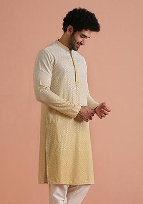 Yellow Embellished Blend Kurta
