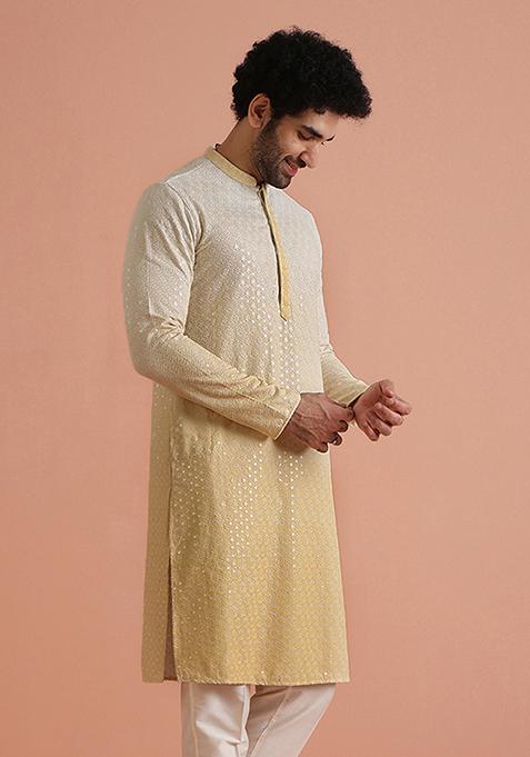 Yellow Embellished Blend Kurta