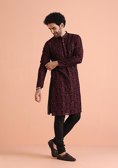 Black Embroidered Georgette Kurta