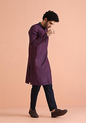Blue Jacquard Blend Kurta