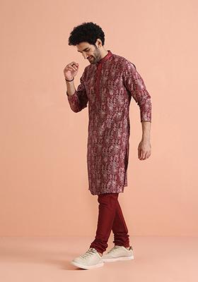 Maroon Printed Blend Kurta