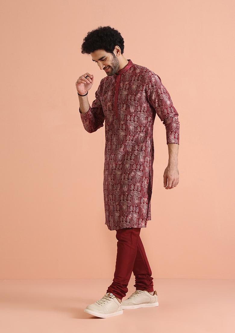 Maroon Printed Blend Kurta