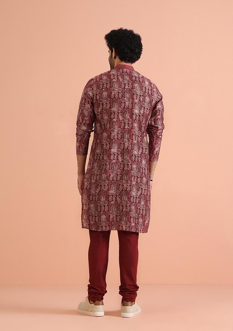 Maroon Printed Blend Kurta