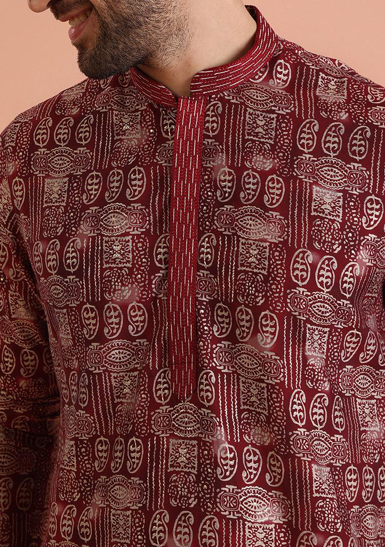 Maroon Printed Blend Kurta