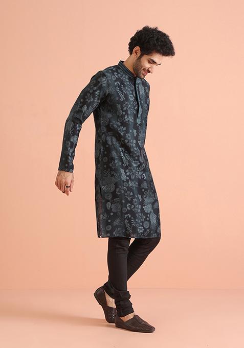 Black Printed Blend Kurta