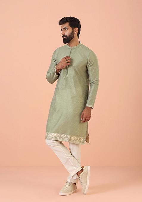 Green Self Design Blend Kurta