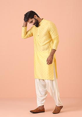 Yellow Self Design Blend Kurta