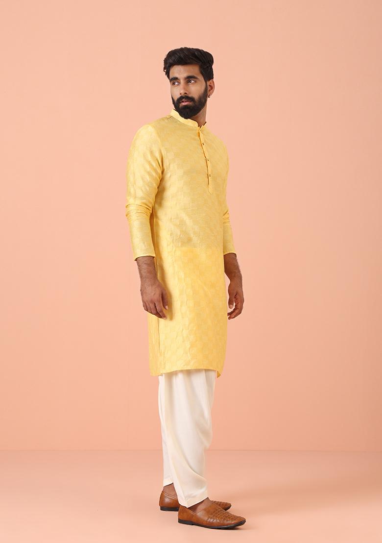 Yellow Self Design Blend Kurta