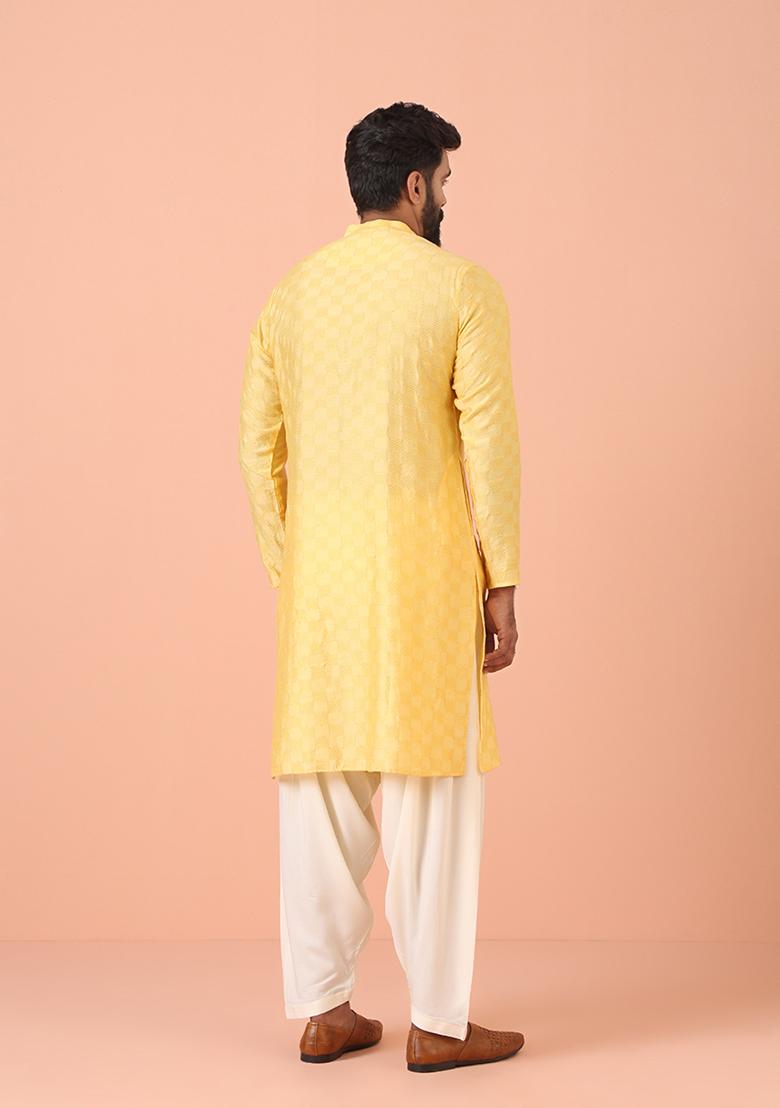 Yellow Self Design Blend Kurta
