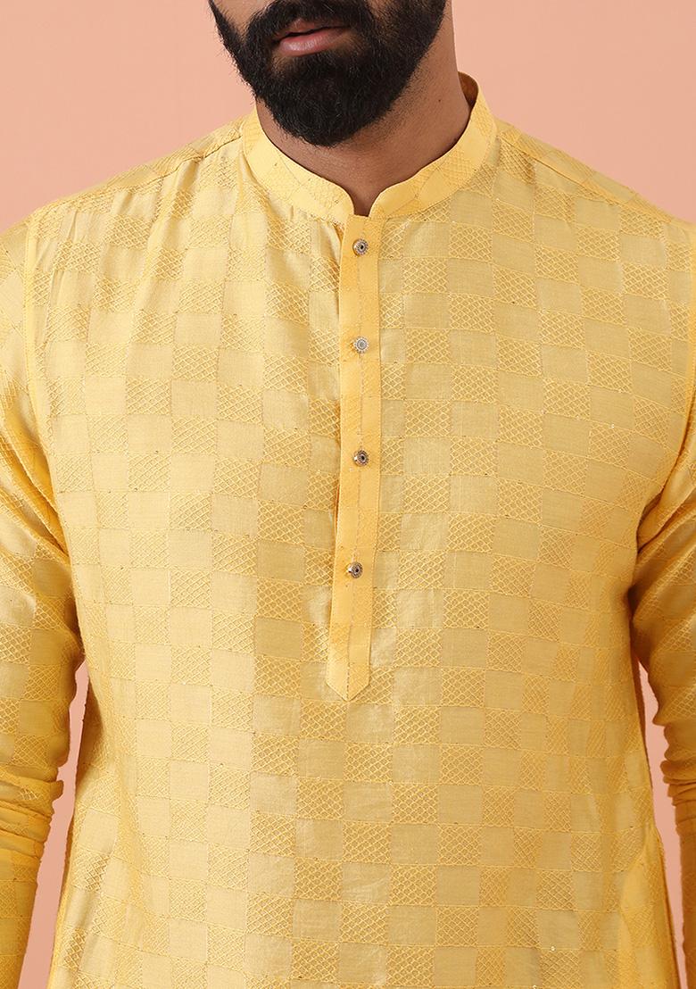 Yellow Self Design Blend Kurta