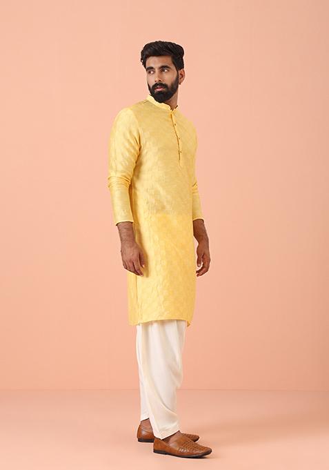 Yellow Self Design Blend Kurta