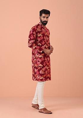 Maroon Printed Blend Kurta