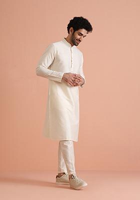 White Solid Dyed Cotton Blend Kurta